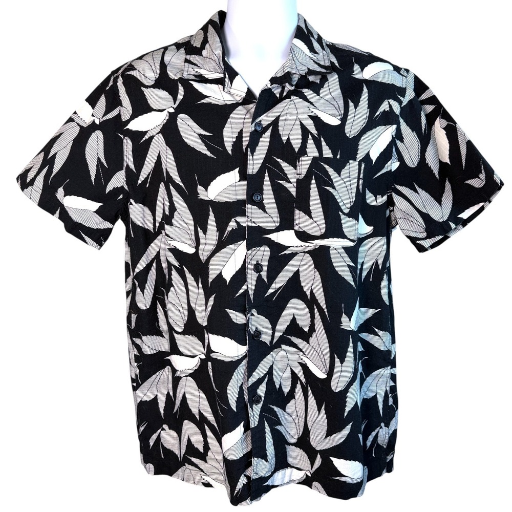 Wallace and‎ Barnes Mens Tropical Leaf Print Camp Collar Shirt Sz L